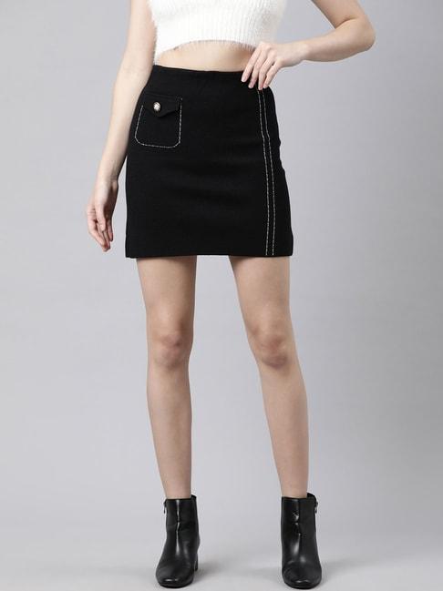 SHOWOFF Black Self Design Skirt