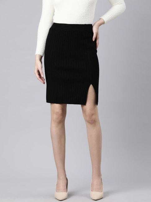 SHOWOFF Black Self Design Skirt