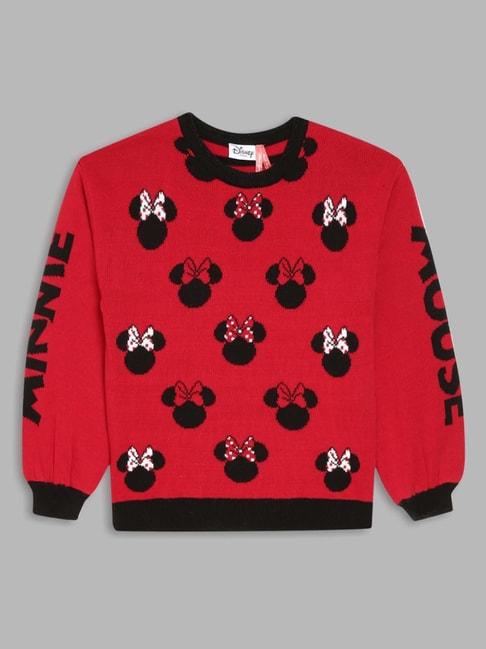 Blue Giraffe Kids Red & Black Cotton Printed Full Sleeves Sweater