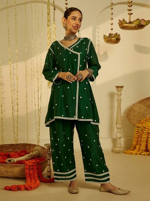 house-of-chikankari-green-embroidered-kurta-bottom-set