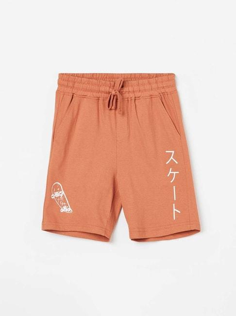 Fame Forever by Lifestyle Kids Rust Cotton Printed Shorts