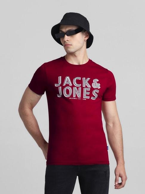 Jack & Jones Rio Red Cotton Slim Fit Printed T-Shirt