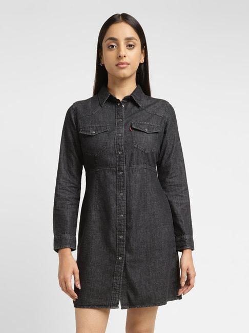 levi's-black-cotton-textured-shirt-dress