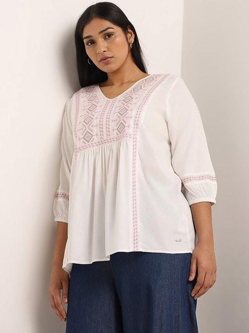 Gia by Westside White Embroidered Blouse