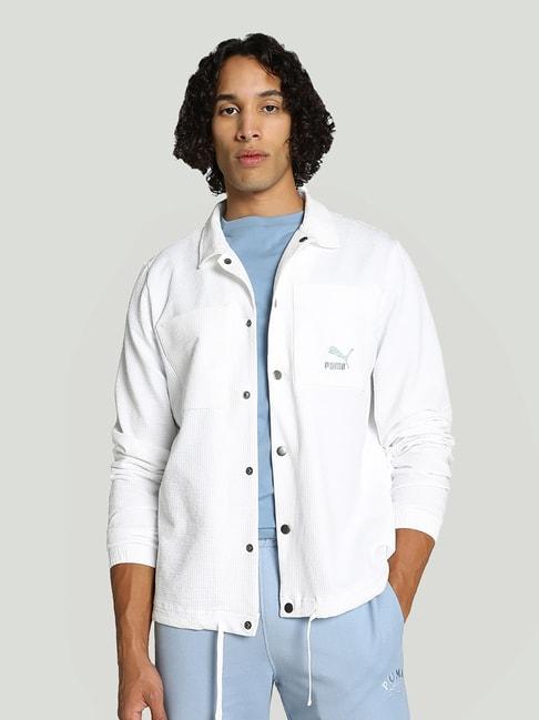 Puma Classics White Regular Fit Cotton Seersucker Jacket