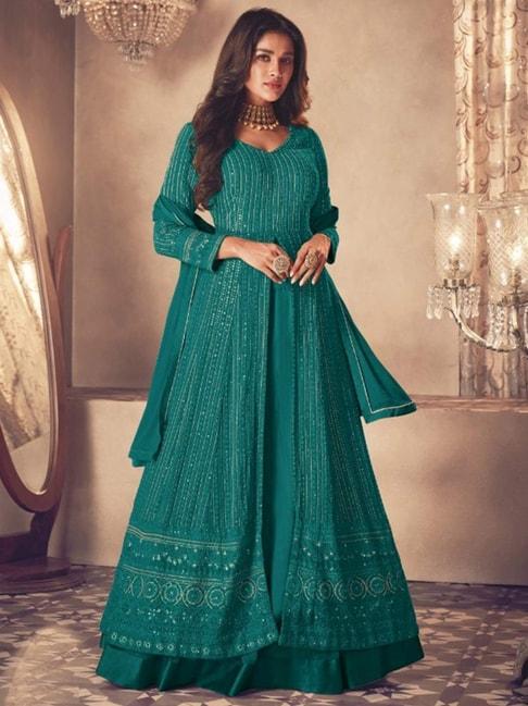 Odette Turquoise Embroidered Unstitched Dress Material