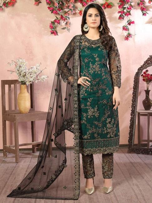Odette Green Embroidered Unstitched Dress Material