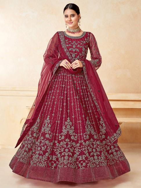 Odette Maroon Embroidered Unstitched Dress Material
