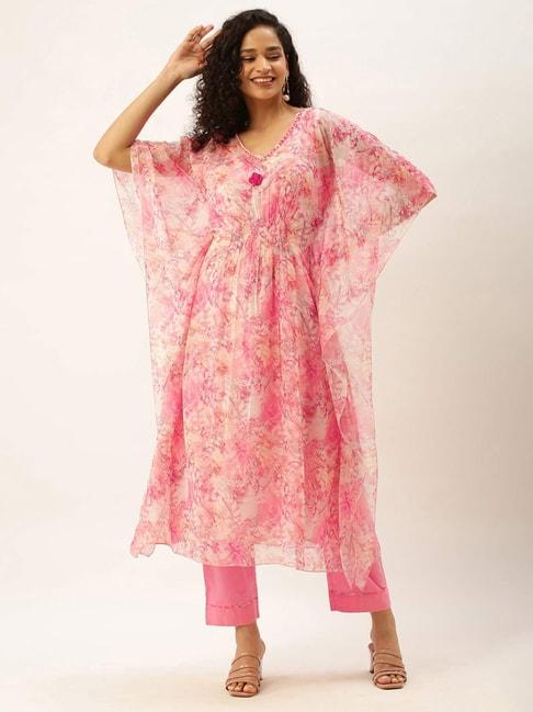 Odette Pink Floral Print Kaftan Pant Set With Inner