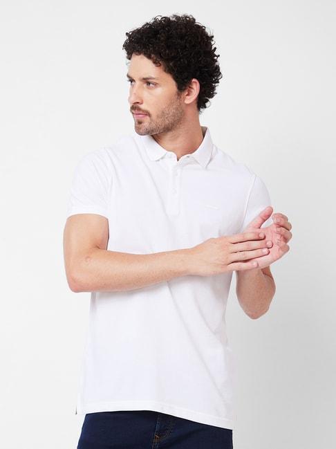 spykar-white-slim-fit-polo-t-shirt