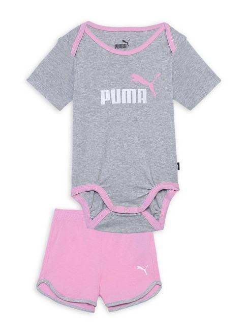 Puma Kids Minicats Grey & Pink Cotton Logo Onesie Set