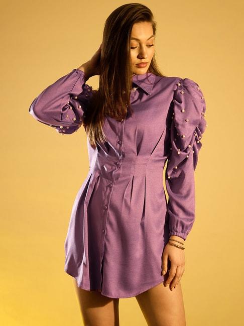 KASSUALLY Lavender Embellished Shirt Dress