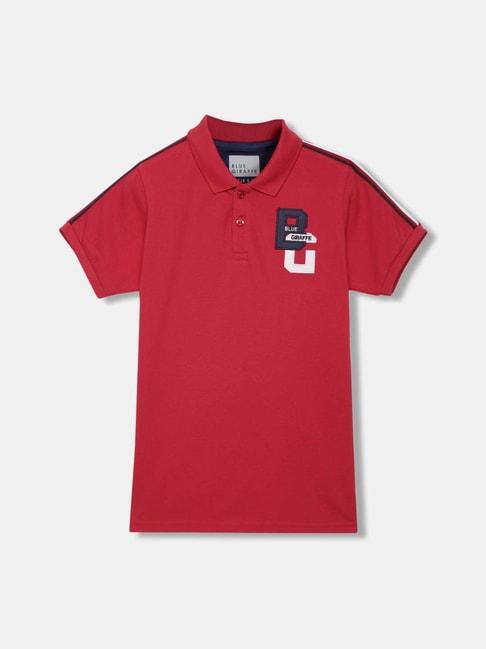 Blue Giraffe Kids Red Cotton Embroidered Polo T-Shirt