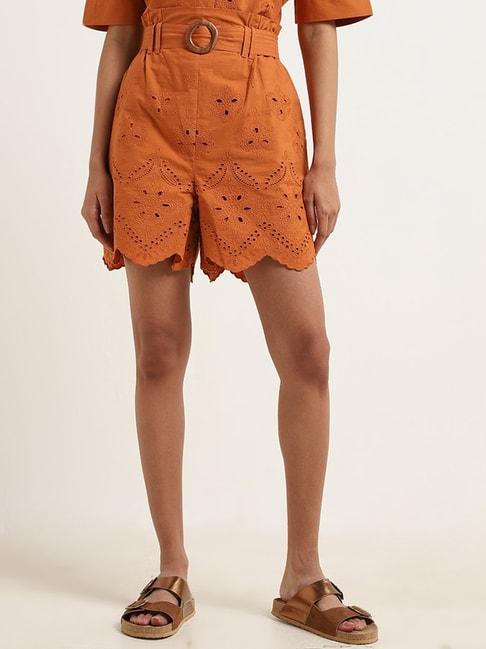 LOV by Westside Rust High-Waisted Shorts with Fabric Belt