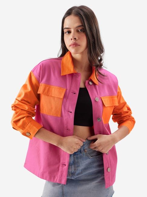 The Souled Store Pink & Orange Cotton Color-Block Shacket