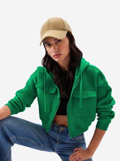 The Souled Store Green Relaxed Fit Oversized Crop Hoodie