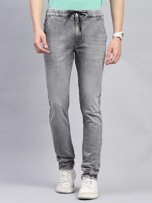 Monte Carlo Light Grey Regular Fit Heavily Washed Jeans