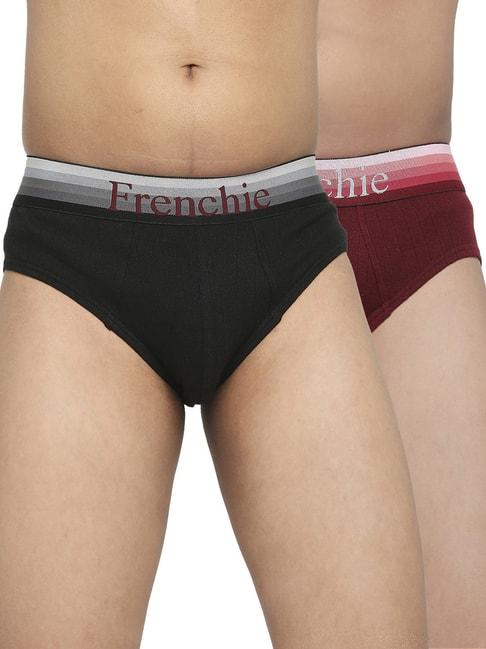 Frenchie Kids Black & Wine Solid Briefs (Pack Of 2)