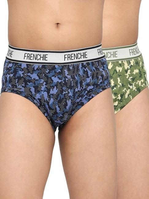 Frenchie Kids Navy & Green Camouflage Briefs (Pack Of 2)