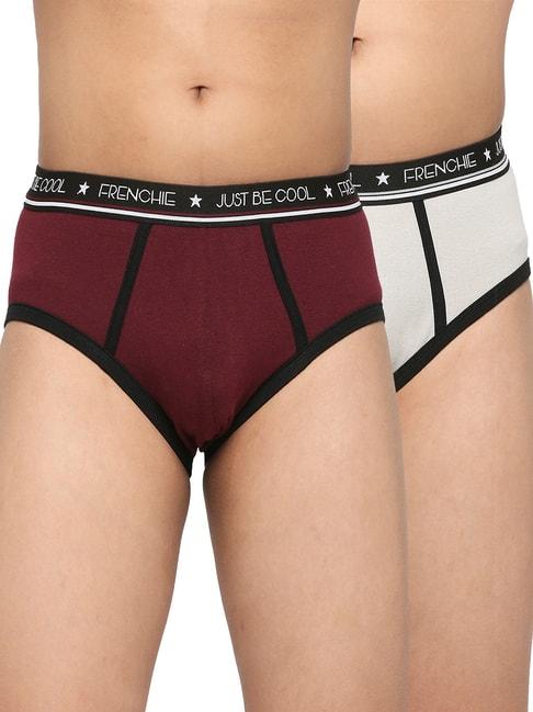 Frenchie Kids Wine & Grey Solid Briefs (Pack Of 2)