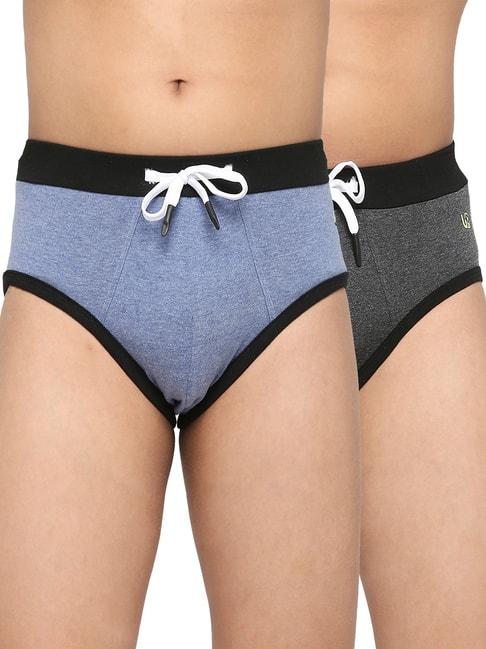 Frenchie Kids Blue & Grey Solid Briefs (Pack Of 2)