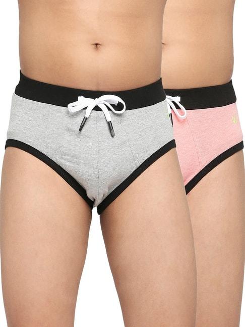 Frenchie Kids Pink & Grey Solid Briefs (Pack Of 2)