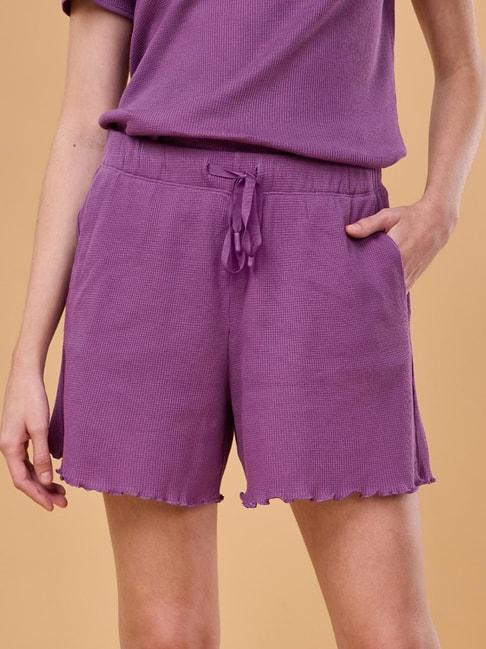 Enamor Purple Plain Lounge Shorts