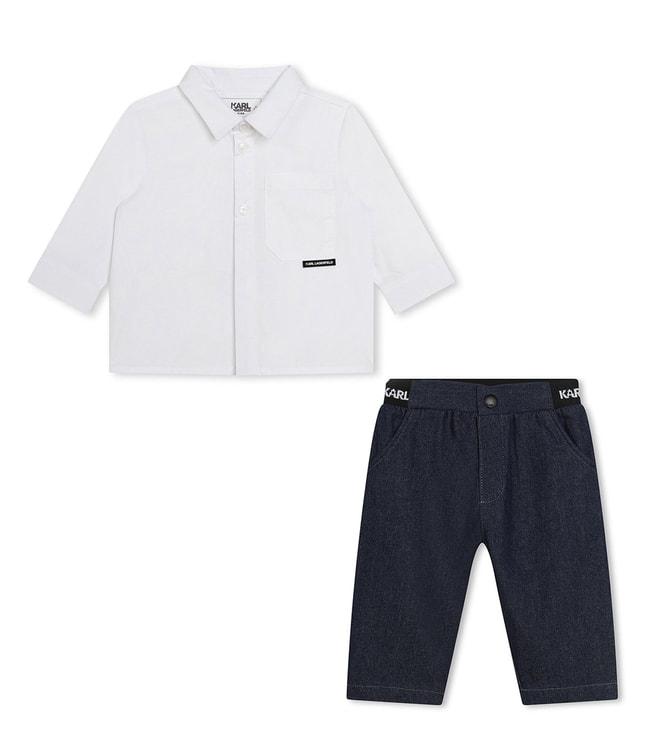 Karl Lagerfeld Kids White & Blue Logo Regular Fit Shirt & Trousers Set