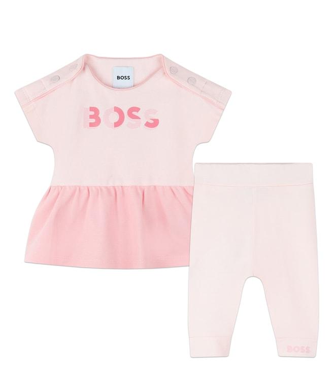 Boss Kids Pink Pale Logo Regular Fit Dress & Leggings Set