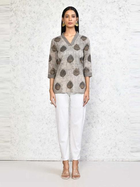 miravan-grey-cotton-printed-a-line-short-kurti