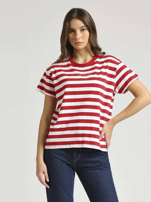 pepe-jeans-red-&-white-cotton-striped-t-shirt