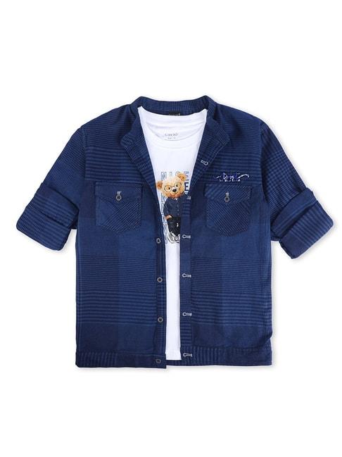 Cavio Kids Blue Printed Full Sleeves Shirt with T-Shirt