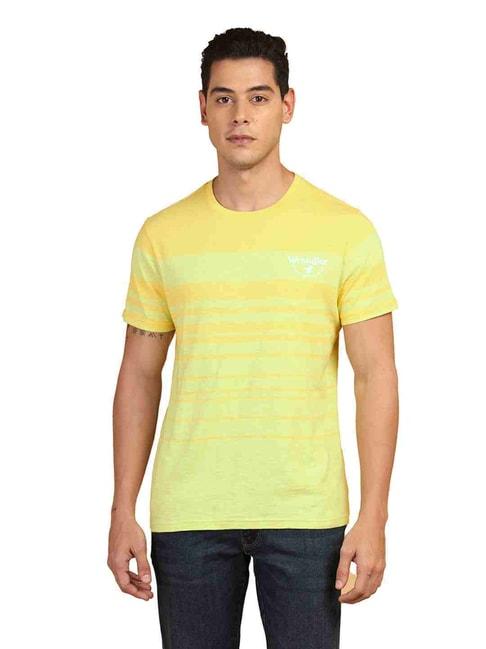 wrangler-yellow-regular-fit-striped-t-shirts