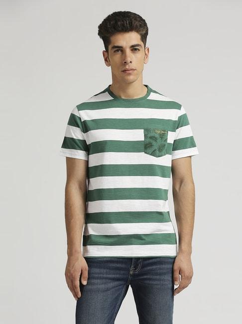 pepe-jeans-jungle-green-cotton-slim-fit-striped-t-shirt