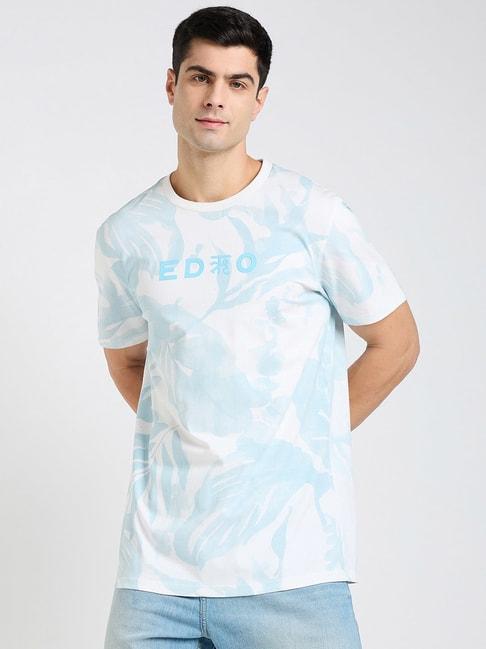 EDRIO White Regular Fit Printed Crew T-shirt
