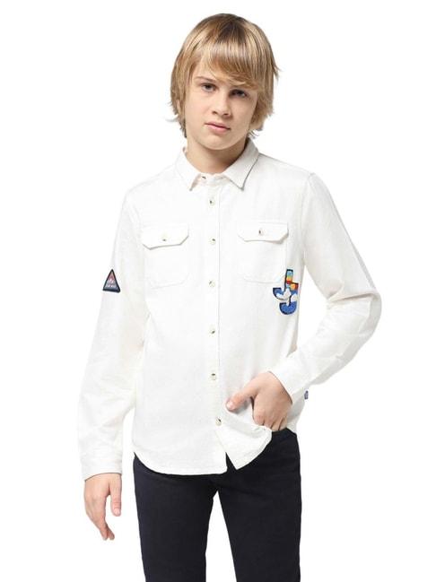 Jack & Jones Junior White Embroidered Full Sleeves Shirt