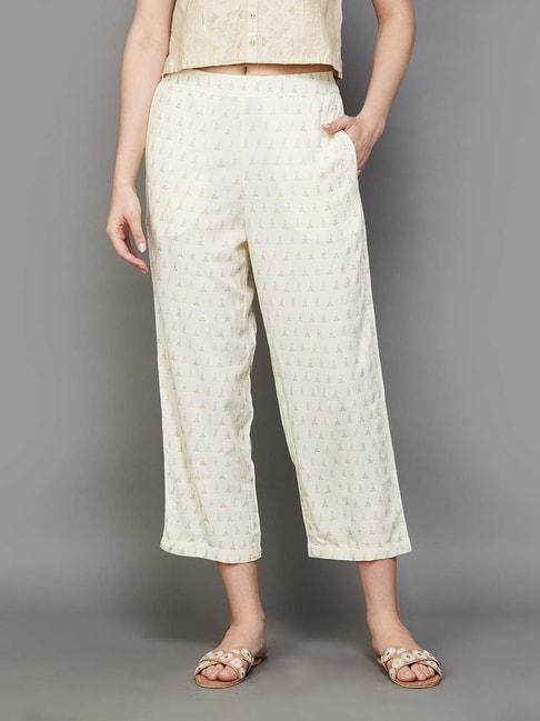 Melange by Lifestyle Off-White Printed Cropped Flared Pants