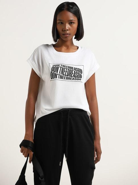 Studiofit by Westside White Text Printed T-Shirt