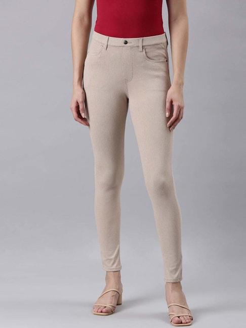 Go Colors! Beige Striped Jeggings