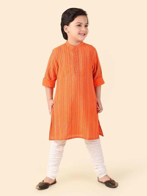 Fabindia Kids Orange Cotton Printed Full Sleeves Kurta