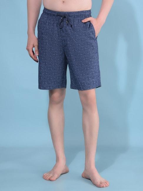 Crimsoune Club Navy Blue Cotton Regular Fit Printed Lounge Shorts
