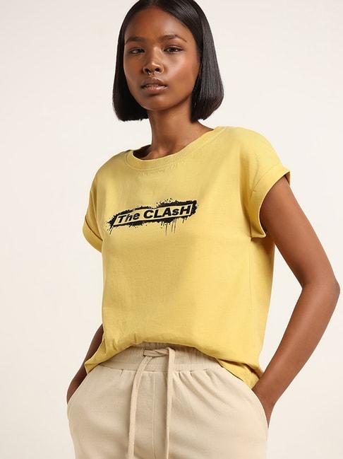 Studiofit by Westside Yellow Text Printed T-Shirt