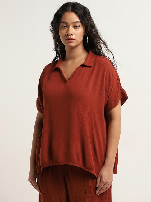 gia-by-westside-brown-v-neck-blouse