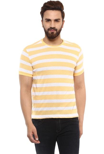 mufti-yellow-slim-fit-striped-t-shirt