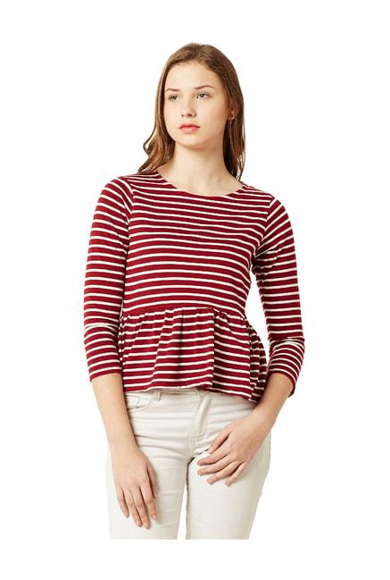 miss-chase-maroon-&-white-striped-cotton-top