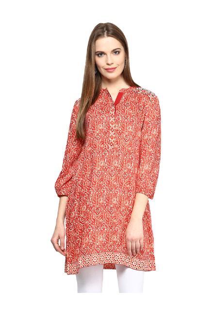 fusion-beats-red-printed-tunic