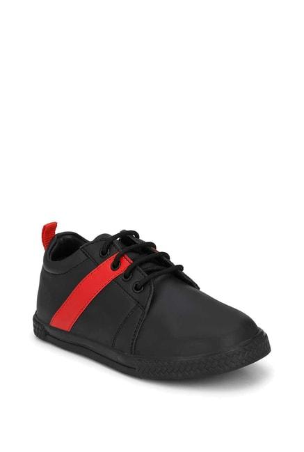 Tuskey Kids Black & Red Leather Sneakers
