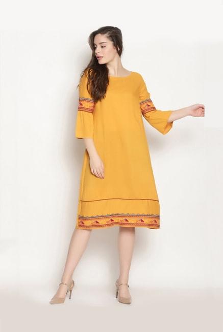 Untung Yellow Embroidered Dress