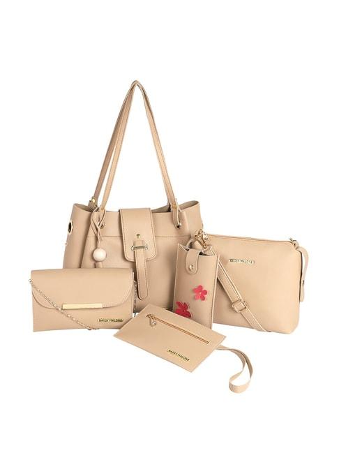 Bagsy Malone Beige Shoulder Handbag with 2 Sling Handbag,Wallet & Pouch
