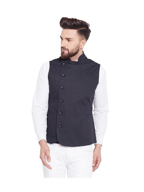 hypernation-black-printed-slim-fit-cotton-waistcoat